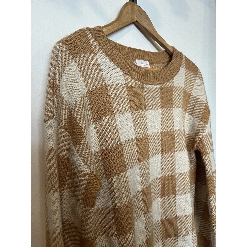 LPA Tan Floyd Checkered Sweater Mini Dress Size XS - Picture 4 of 11